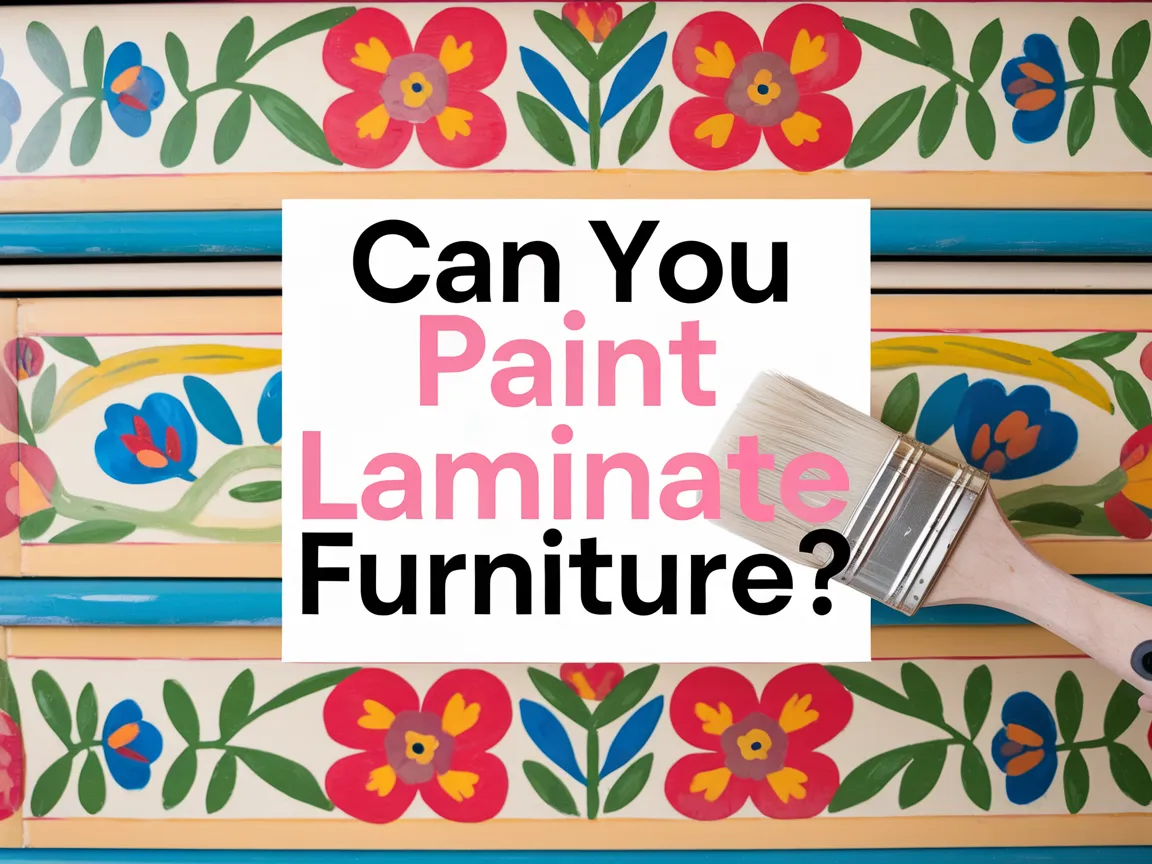 A decorative image illustrating the question Can You Paint Laminate Furniture with floral patterns and a paintbrush.