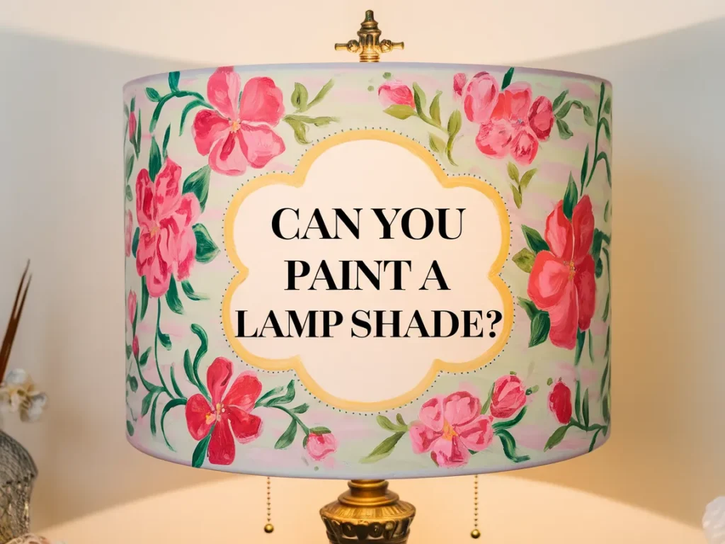 Colorfully painted lamp shade with floral design asking, 'Can You Paint a Lamp Shade?'