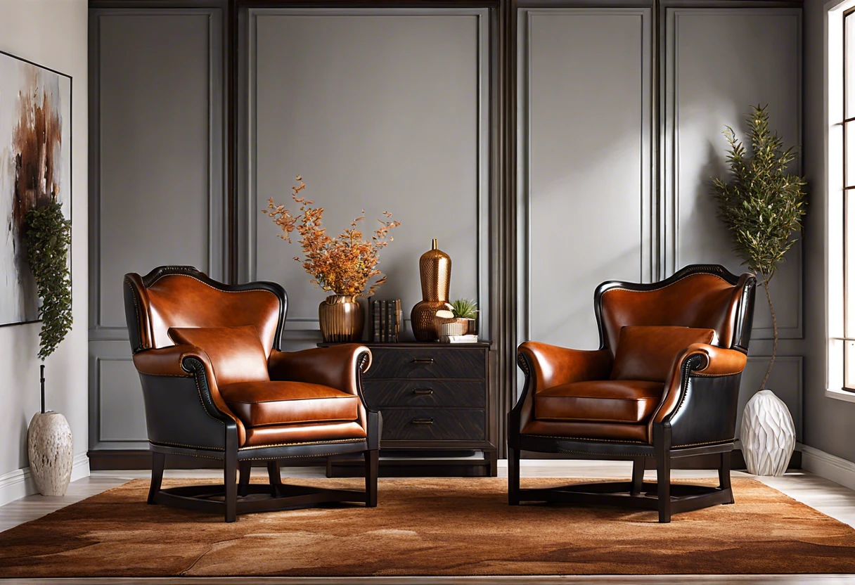 Leather chairs in a stylish living room showing their texture and color, relevant to painting leather chairs.