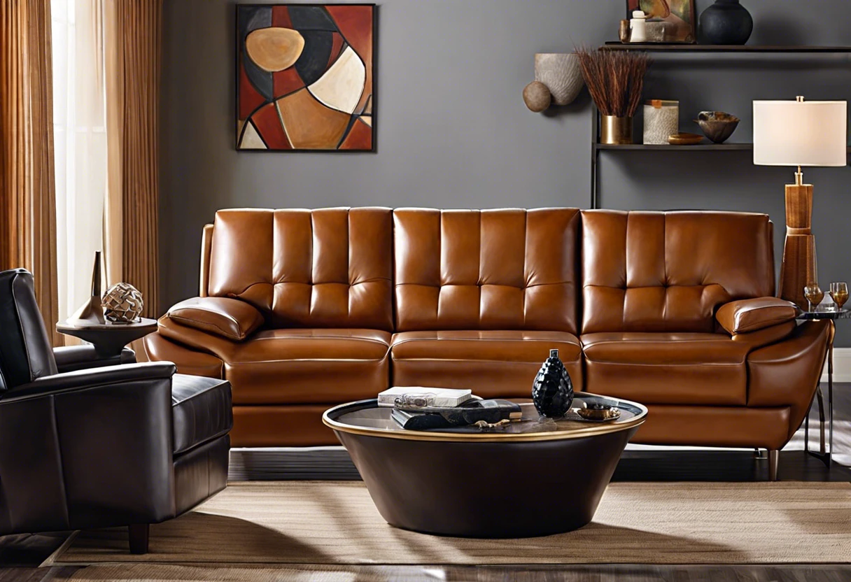 A brown leather couch in a modern living room setting, illustrating options for painting leather furniture.
