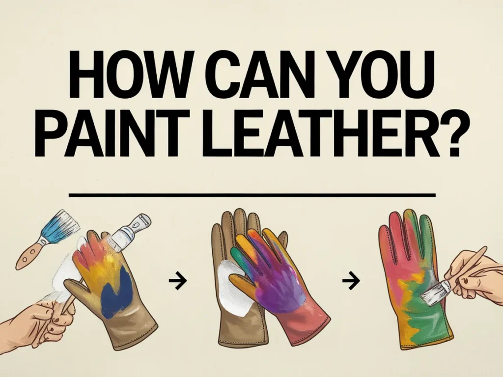 Illustration showing the steps to paint leather with gloves and paint tools