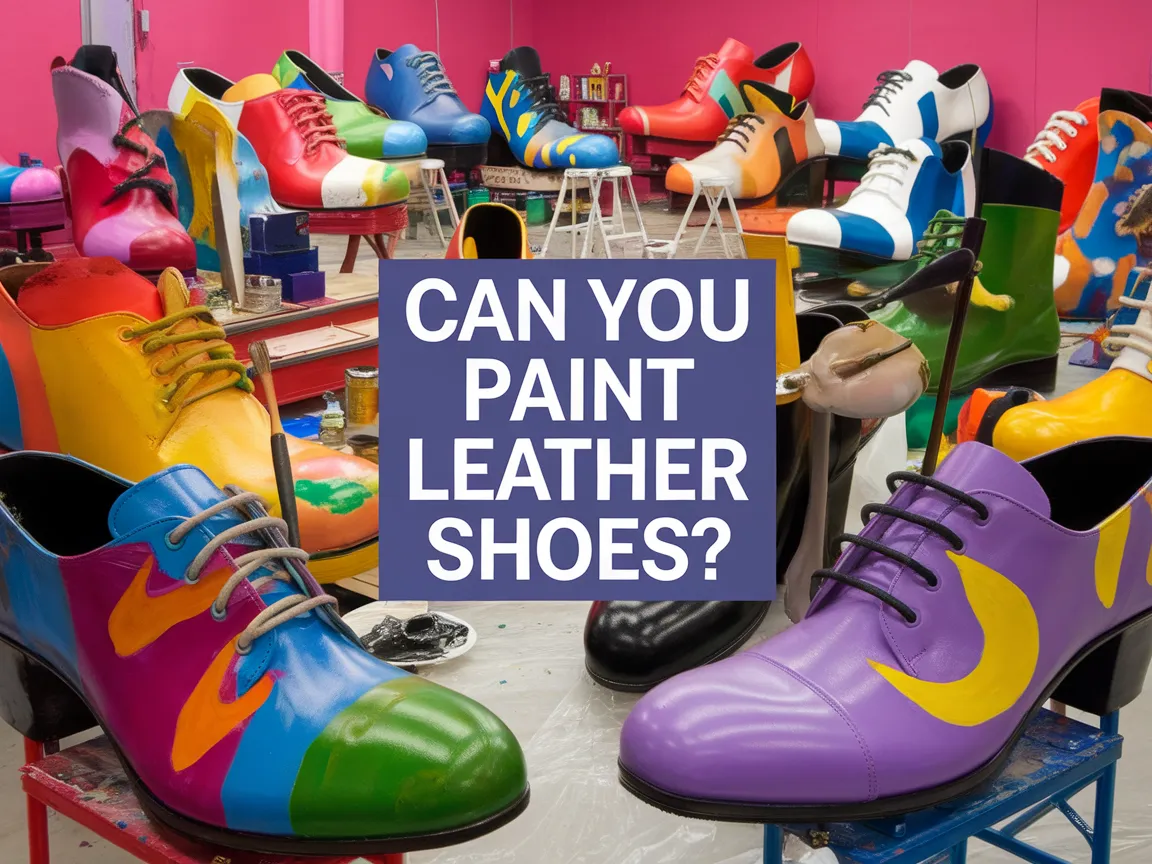 Colorful leather shoes being painted in a workshop, showcasing the potential of painting leather footwear.