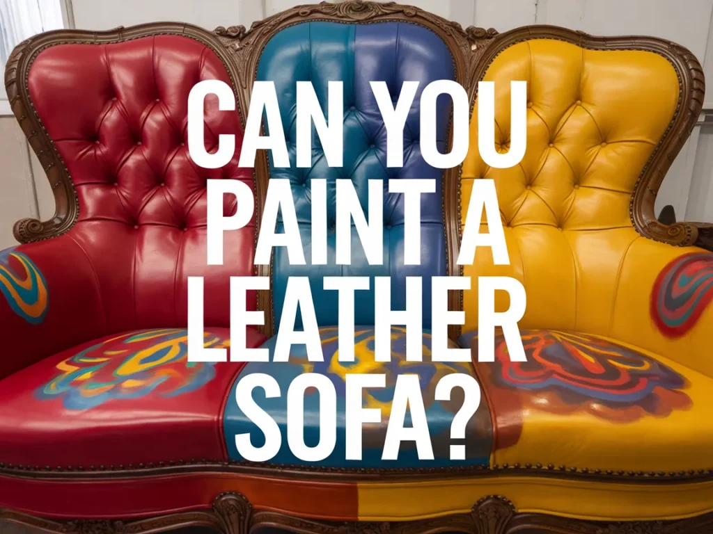 Colorful leather sofa with red, blue, and yellow upholstery showcasing the question: Can you paint a leather sofa?