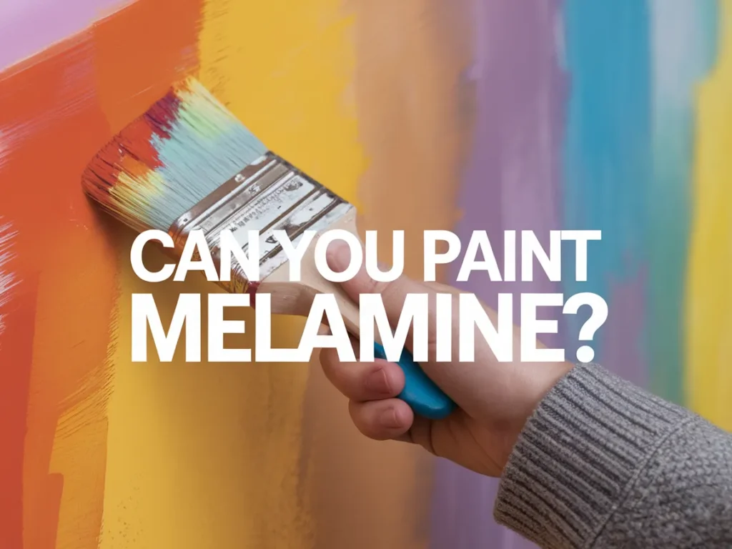 Hand holding a brush painting melamine surface with vibrant colors.