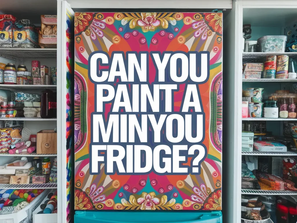 Colorful fridge with text asking if you can paint a Minyou fridge, showcasing creative DIY ideas.