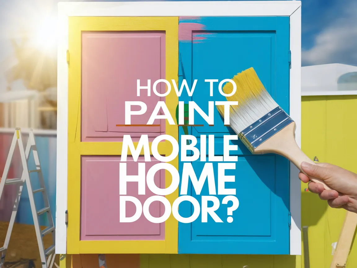 A vibrant mobile home door being painted with various colors and a paintbrush.