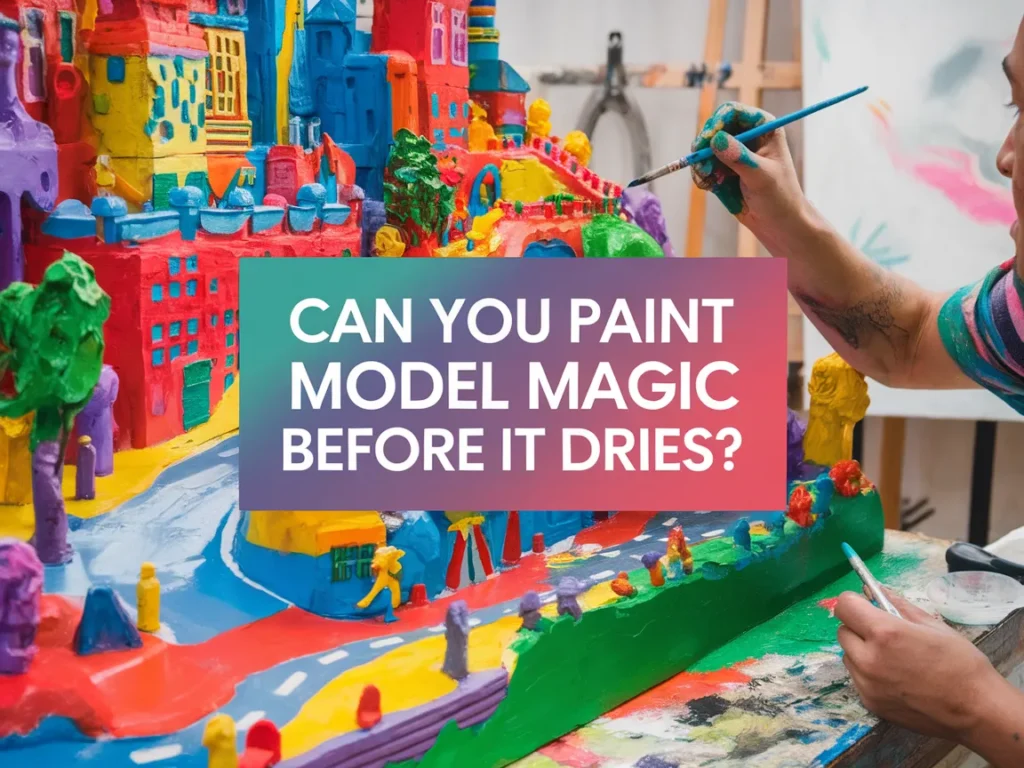A colorful Model Magic sculpture being painted, illustrating the question of whether you can paint it before it dries.