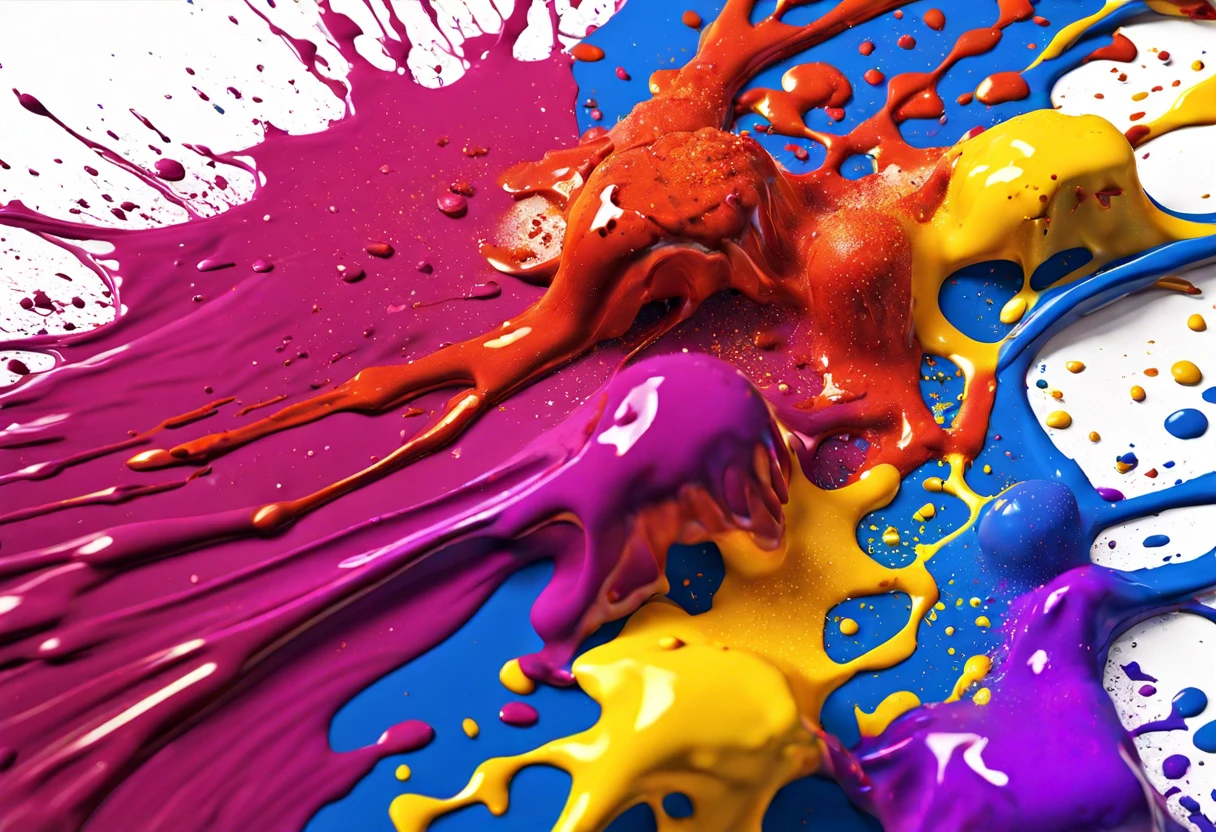 Vibrant splashes of paint on fabric, illustrating potential stains on clothes.