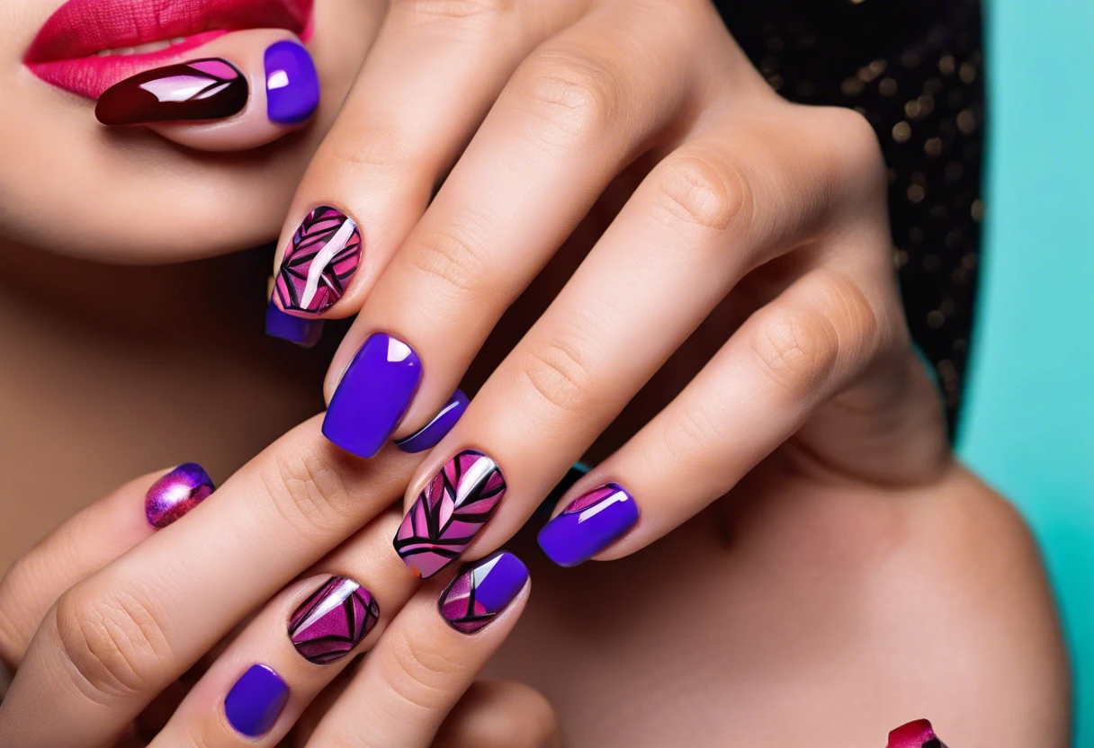 Beautifully painted gel nails showcasing vibrant colors and intricate designs.