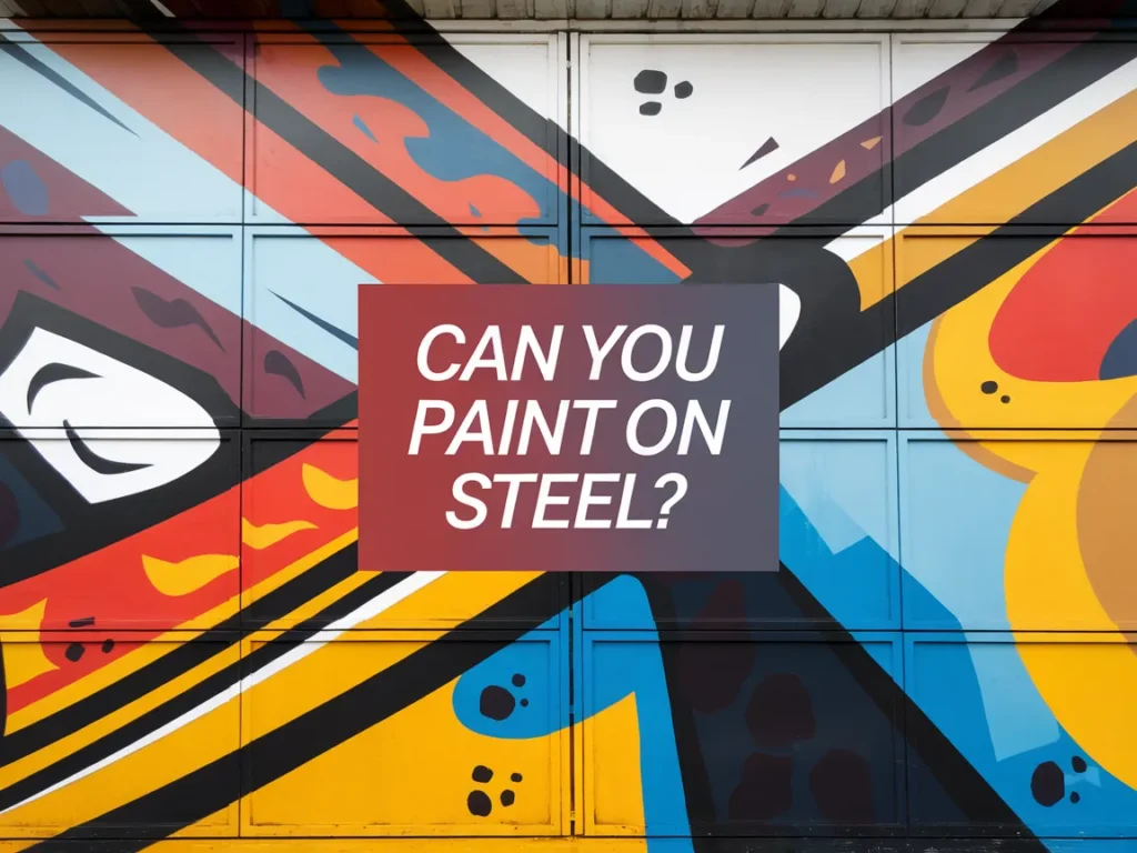 A colorful mural on a steel surface with the text 'Can You Paint On Steel?'
