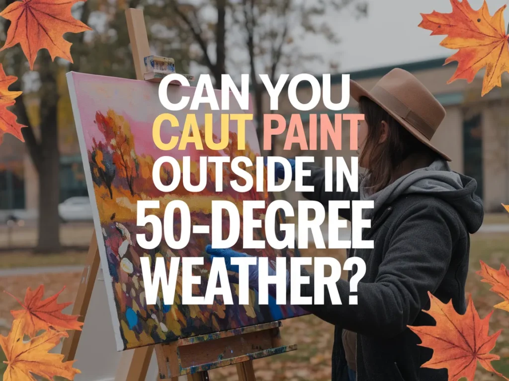 Person painting outdoors in 50 degree weather with autumn leaves around