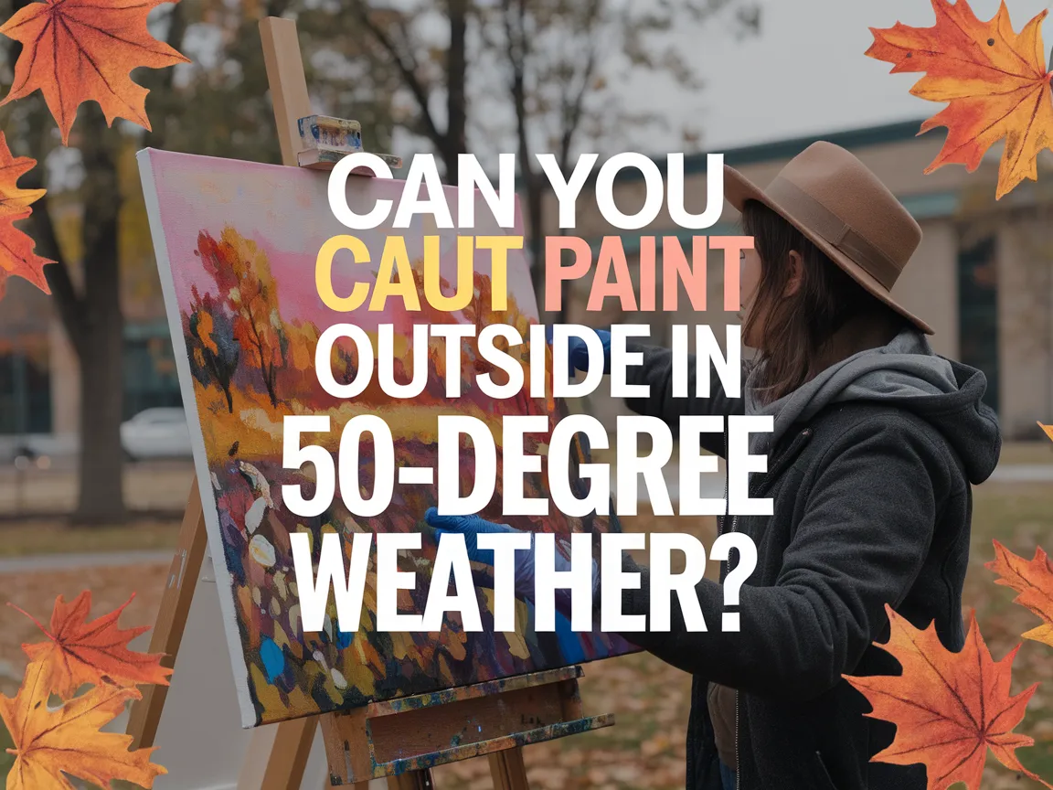 Person painting outdoors in 50 degree weather with autumn leaves around