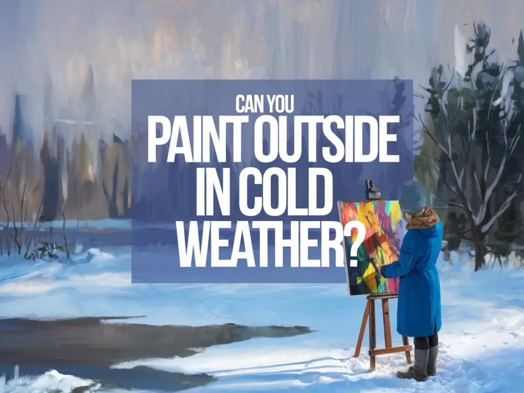Artist painting outdoors in a snowy landscape, addressing the topic of painting in cold weather.