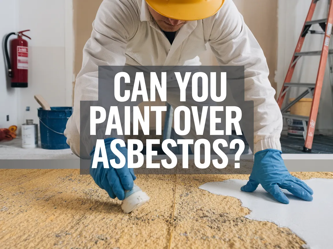 Person applying paint over asbestos surface wearing gloves and protective gear.