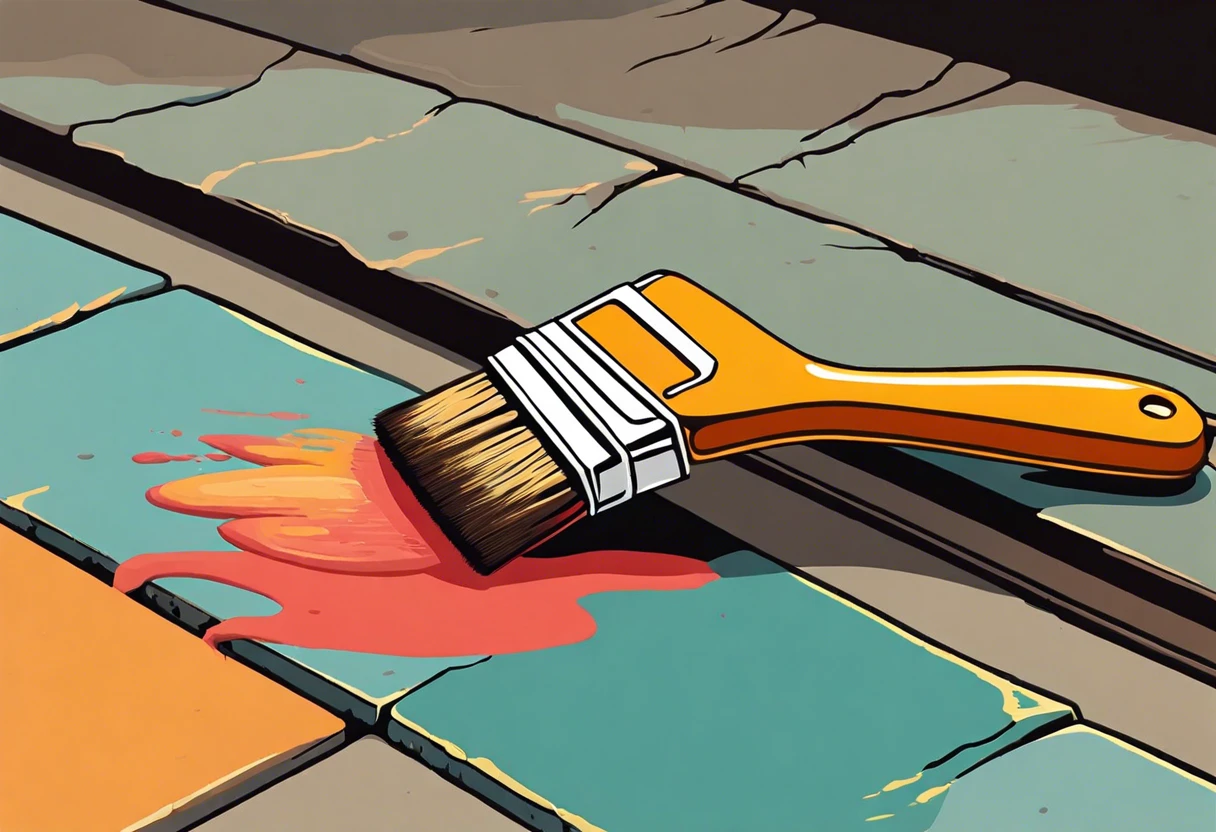Paintbrush applying color over asbestos tiles, illustrating the process of painting over asbestos