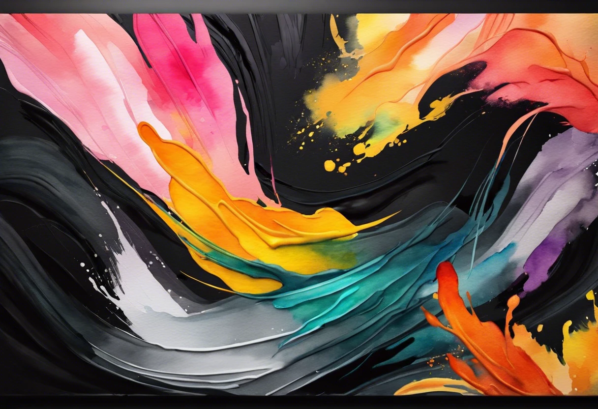 Colorful abstract painting over black background, illustrating techniques for painting over black paint.