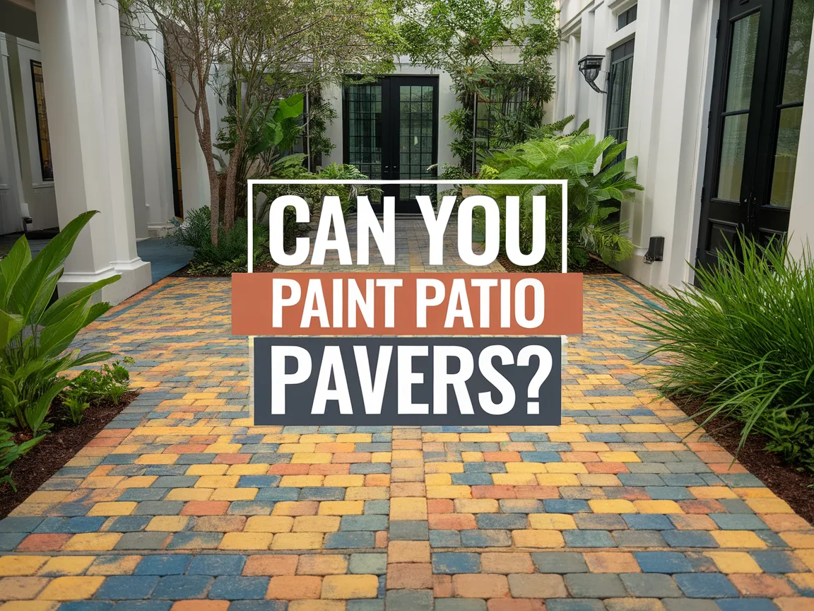 Colorful patio pavers in a garden setting, exploring if you can paint patio pavers.