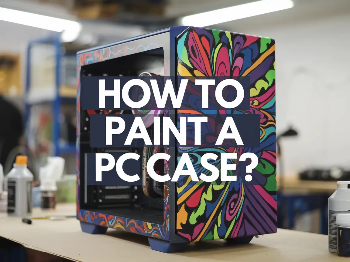 Colorfully painted PC case showcasing a vibrant design in a DIY workspace.