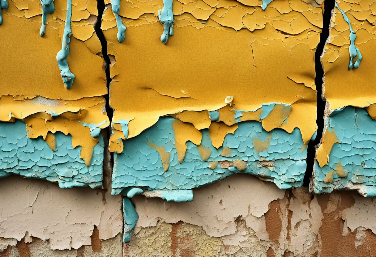 Close-up of peeling paint on a wall showing layers and cracks, illustrating why paint peels off.