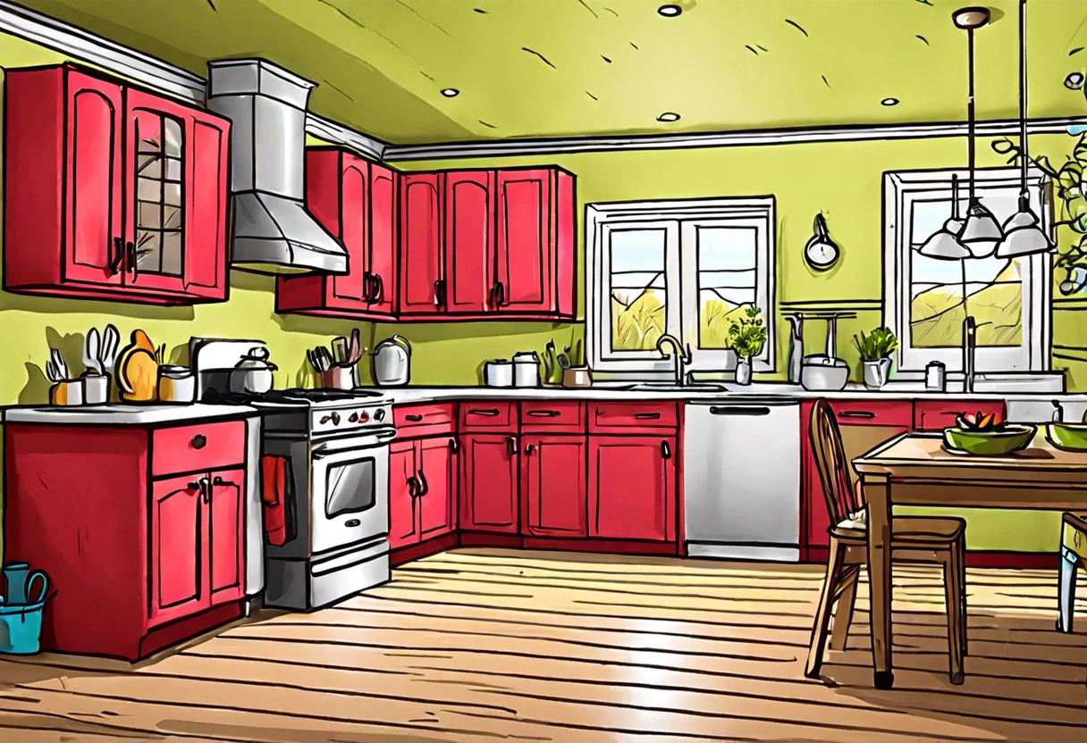 Bright kitchen with painted pressboard cabinets, illustrating the possibility of painting cabinets.