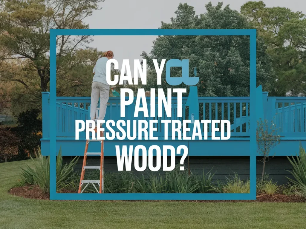 A person painting a pressure treated wooden deck, illustrating the question of whether you can paint pressure treated wood.