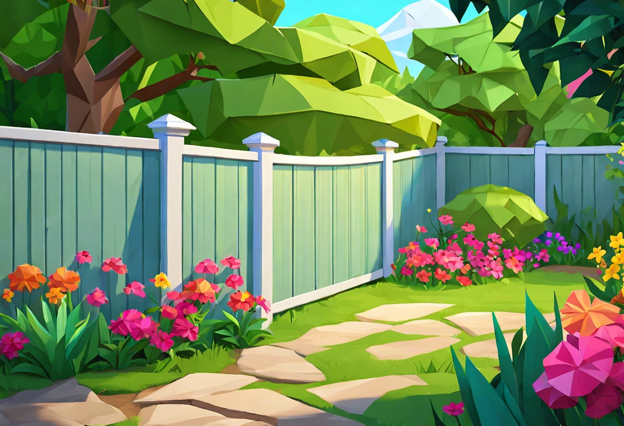 Colorful garden with a fence, illustrating the importance of painting pressure treated wood.