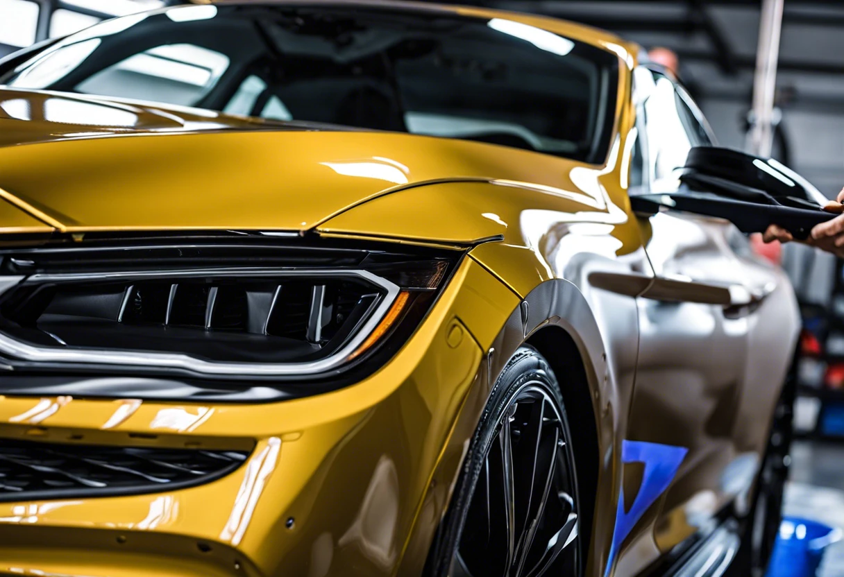 Close-up of a car receiving paint protection film to safeguard its exterior