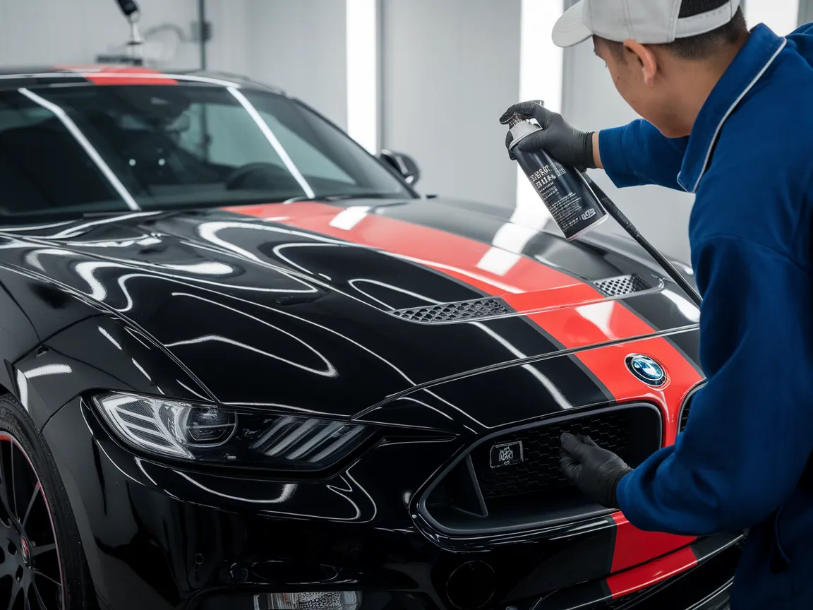 Applying paint protection film over a ceramic coated car hood