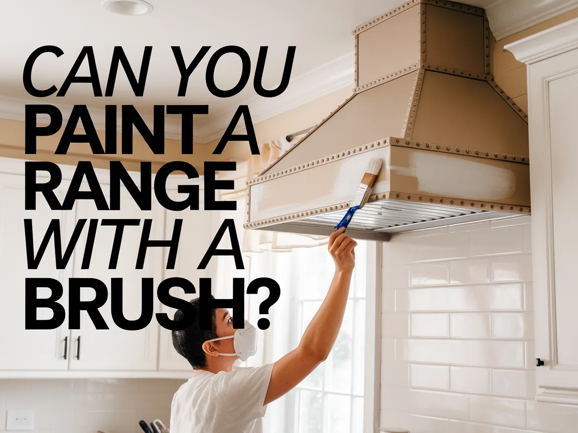 Person painting a range hood with a brush to achieve a fresh look in the kitchen.