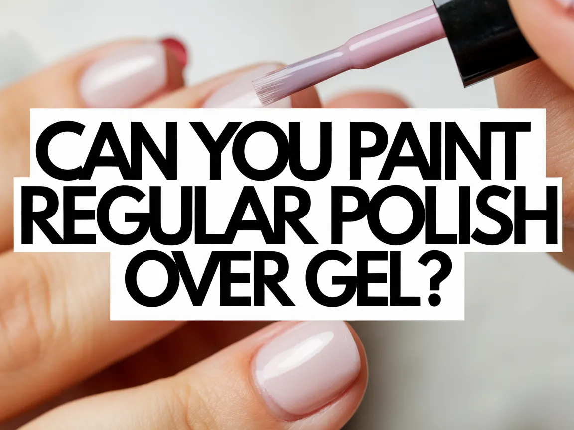 Image showing a hand applying regular polish over gel nails, related to painting techniques.