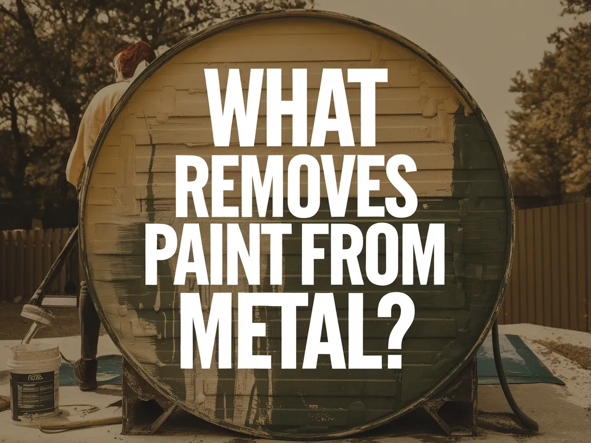 A person removing paint from a metal surface with the question 'What Removes Paint From Metal?' prominently displayed.