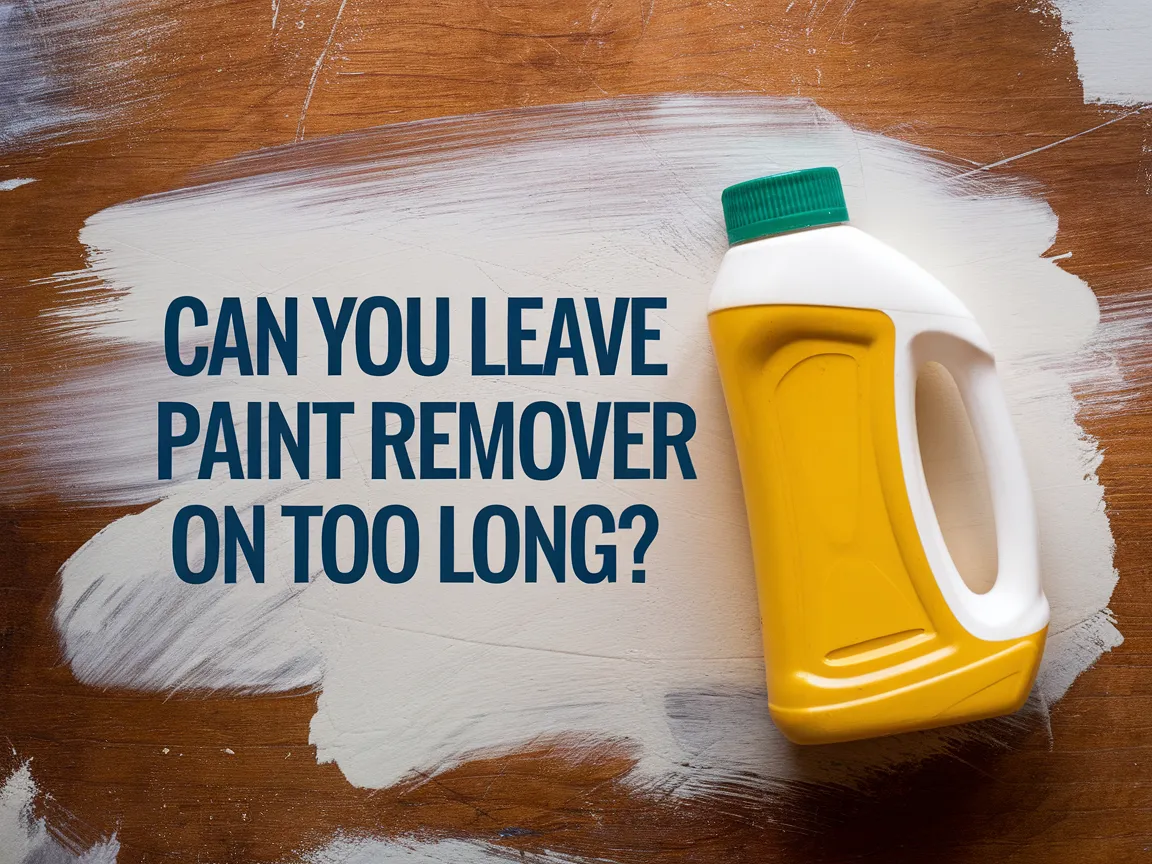 Bottle of paint remover on a wooden surface, discussing the effects of leaving paint remover on too long