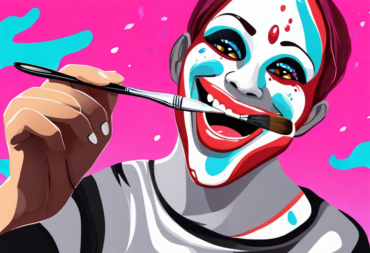 Illustration of a person using a brush to paint teeth white, representing the concept of painting teeth.