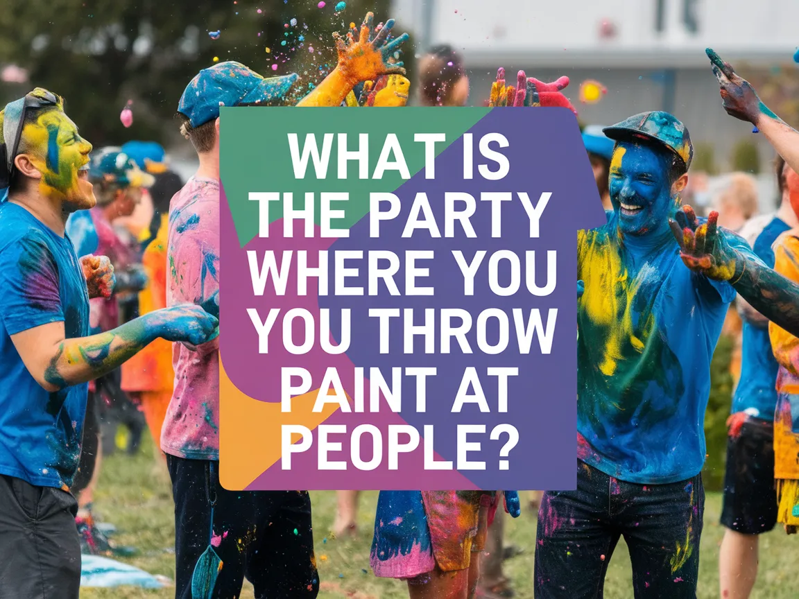 Participants covered in colorful paint at a festive party where people throw paint at each other.