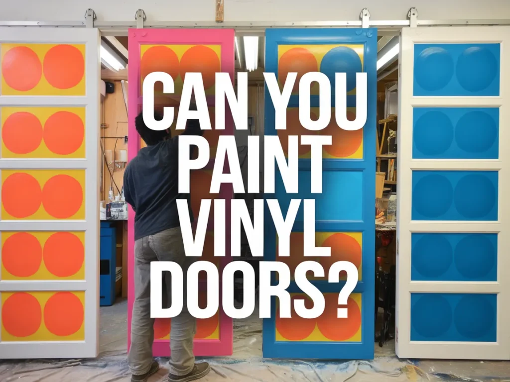 Person painting vibrant designs on vinyl doors, illustrating the process and potential of painting vinyl surfaces.