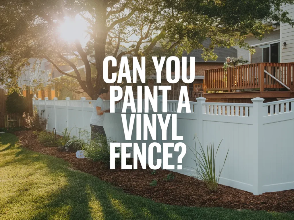 Person painting a vinyl fence in a sunny yard, illustrating the process of vinyl fence painting.
