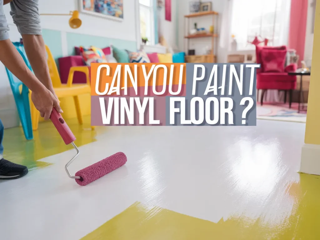Person painting a vinyl floor with a roller, demonstrating how to paint vinyl flooring.
