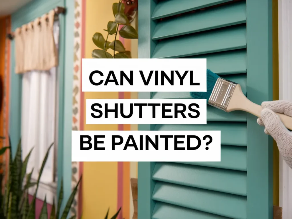 A hand painting vinyl shutters with a brush, illustrating the question 'Can vinyl shutters be painted?'