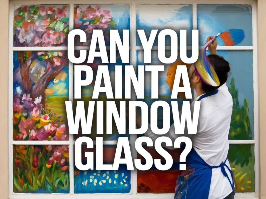 Person painting a colorful scene on a window glass, exploring the concept of painting window glass.