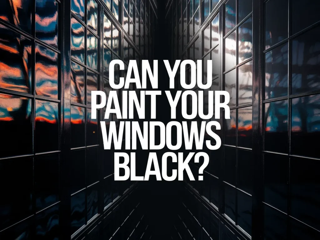 A reflection of windows with the text 'Can You Paint Your Windows Black?' illustrating the concept of painting windows black.
