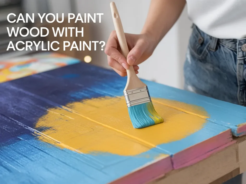 Person painting wooden surface with acrylic paint, demonstrating the technique of using acrylic paint on wood.