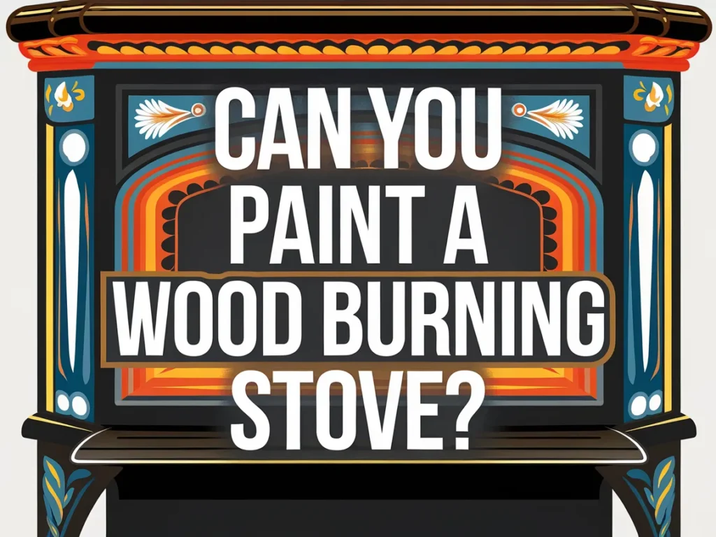 A decorative and colorful wood burning stove with the question 'Can You Paint A Wood Burning Stove?'