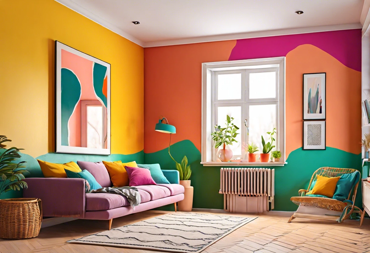 Colorful and stylishly painted apartment interior with modern decor