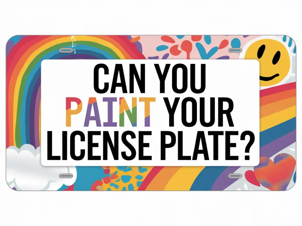 Colorful license plate asking if you can paint your license plate, related to legal guidelines.