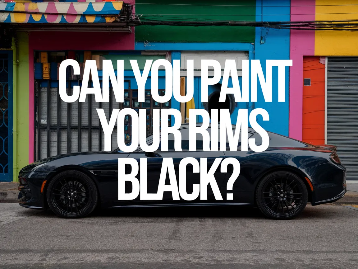 A black car parked next to colorful buildings, questioning if you can paint your rims black.