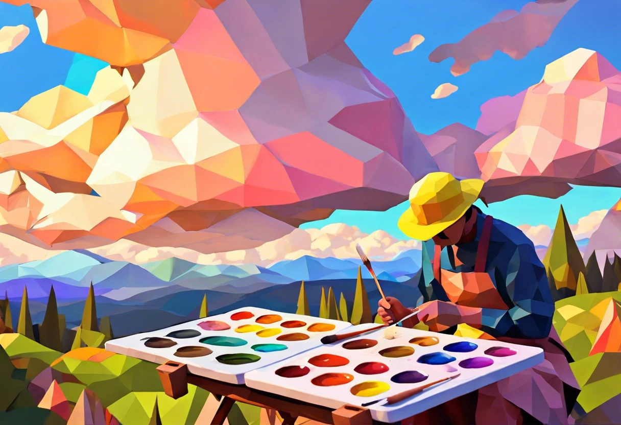 Artist painting outdoors in 40 degree weather with a colorful palette.