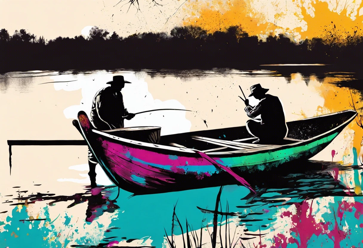 A colorful painted boat with fishermen, illustrating the concept of painting a boat.
