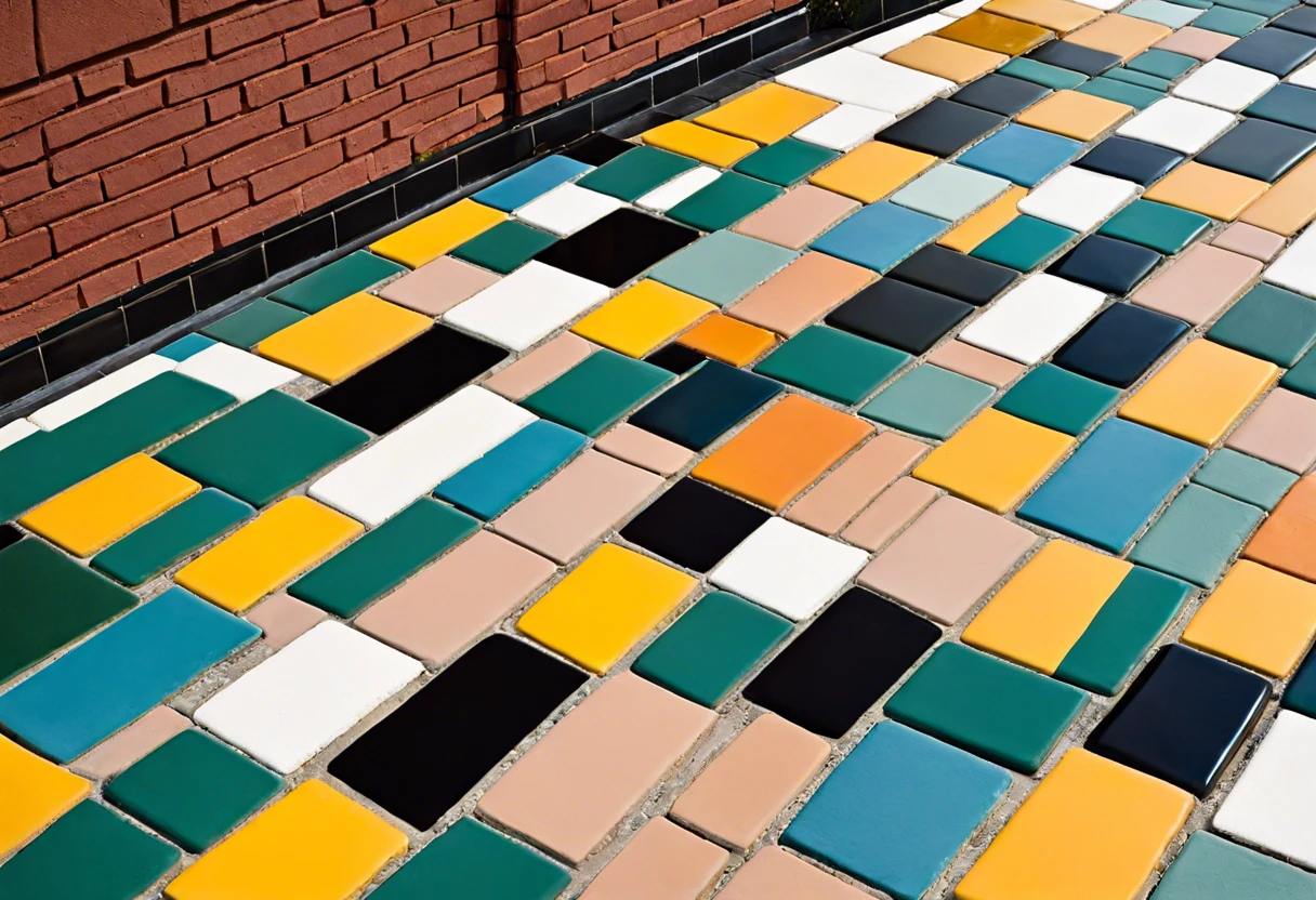 Colorful painted brick pavers showcasing various shades for outdoor aesthetics.