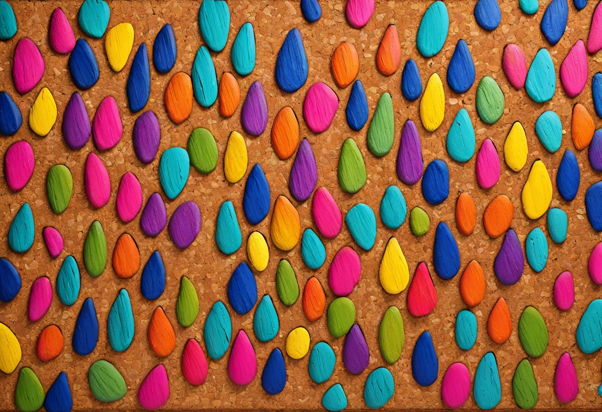Colorful painted cork board with vibrant decorations for aesthetic enhancement