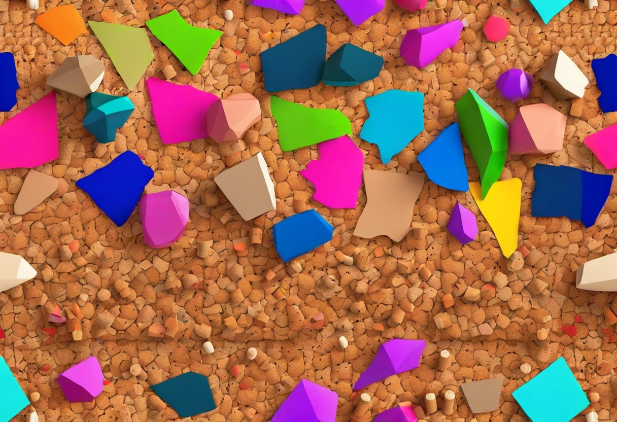 Colorful pieces of painted cork showcasing various colors and shapes for decorating ideas.